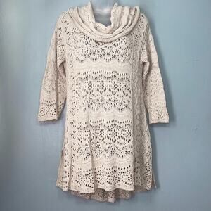 Boho Romantic Size Small Beige Crochet Open Knit Sweater Tunic Cottagecore Beach